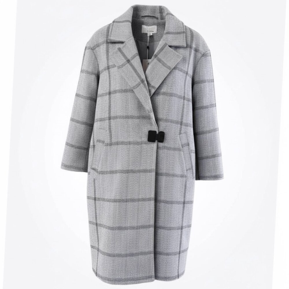 Anthropologie The Korner NWT Parisian Gray Herringbone Tweed Overcoat size M